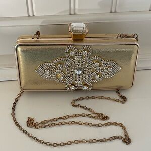 Evenings Gold Rhinestone Clutch Purse for Bridal Wedding, Proms